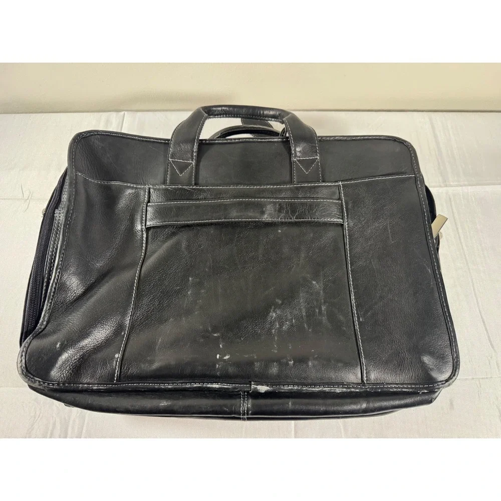 Pelle Studio Wilson's Leather Black Briefcase Laptop Bag Messenger Office